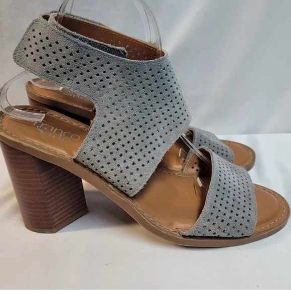 Anthropologie Franco Sarto Gray Delores Leather Heels Open Toe Shoes sz 9.5 - Picture 2 of 5